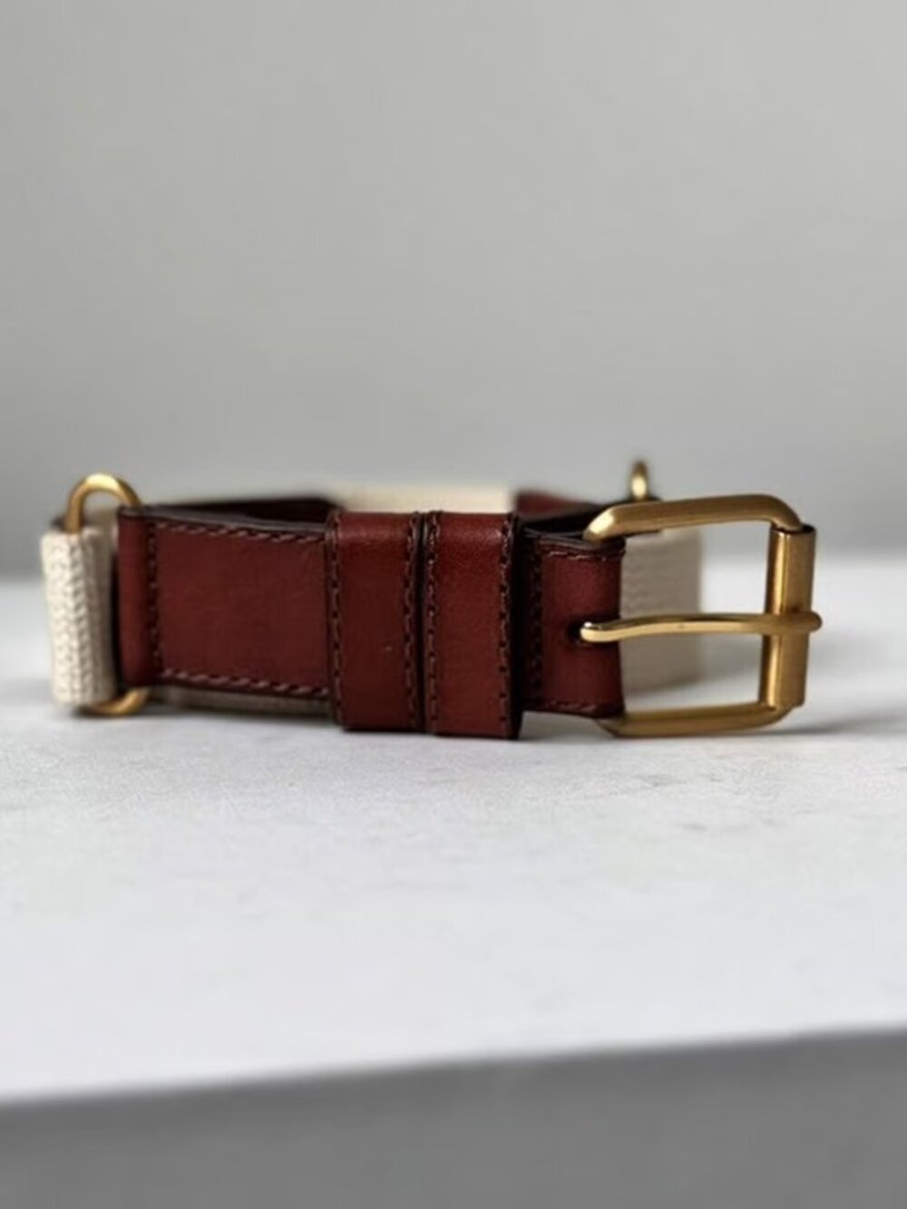 NEW Natural Canvas and Leather Detail Belt, OS